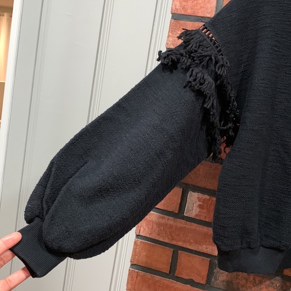 Ulla Johnson Black Textured Fringe Sleeve Sweater - Picture 7 of 9